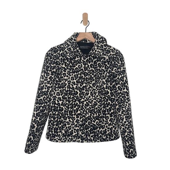 Dana Buchman Cheetah Zip Up Wool Blend Blazer Jacket Size 2 Petite Black Cream - Picture 1 of 10